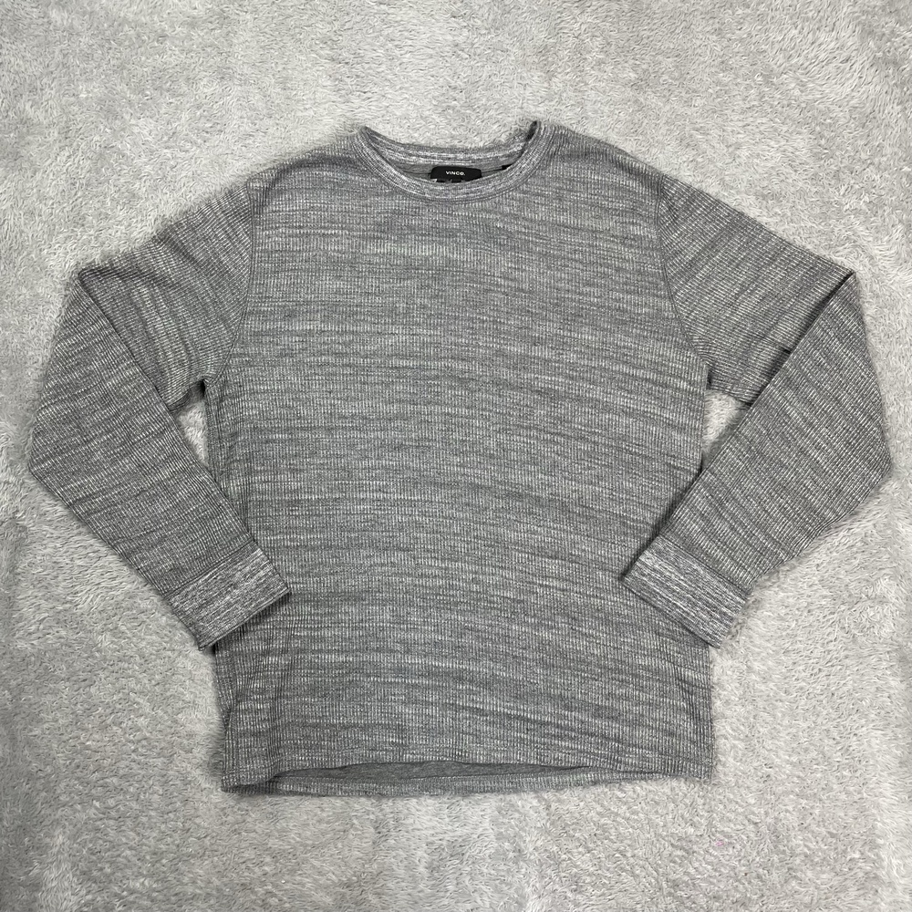 Vince Sweater Mens Medium Gray Waffle Knit Thermal Cotton Poly Pullover